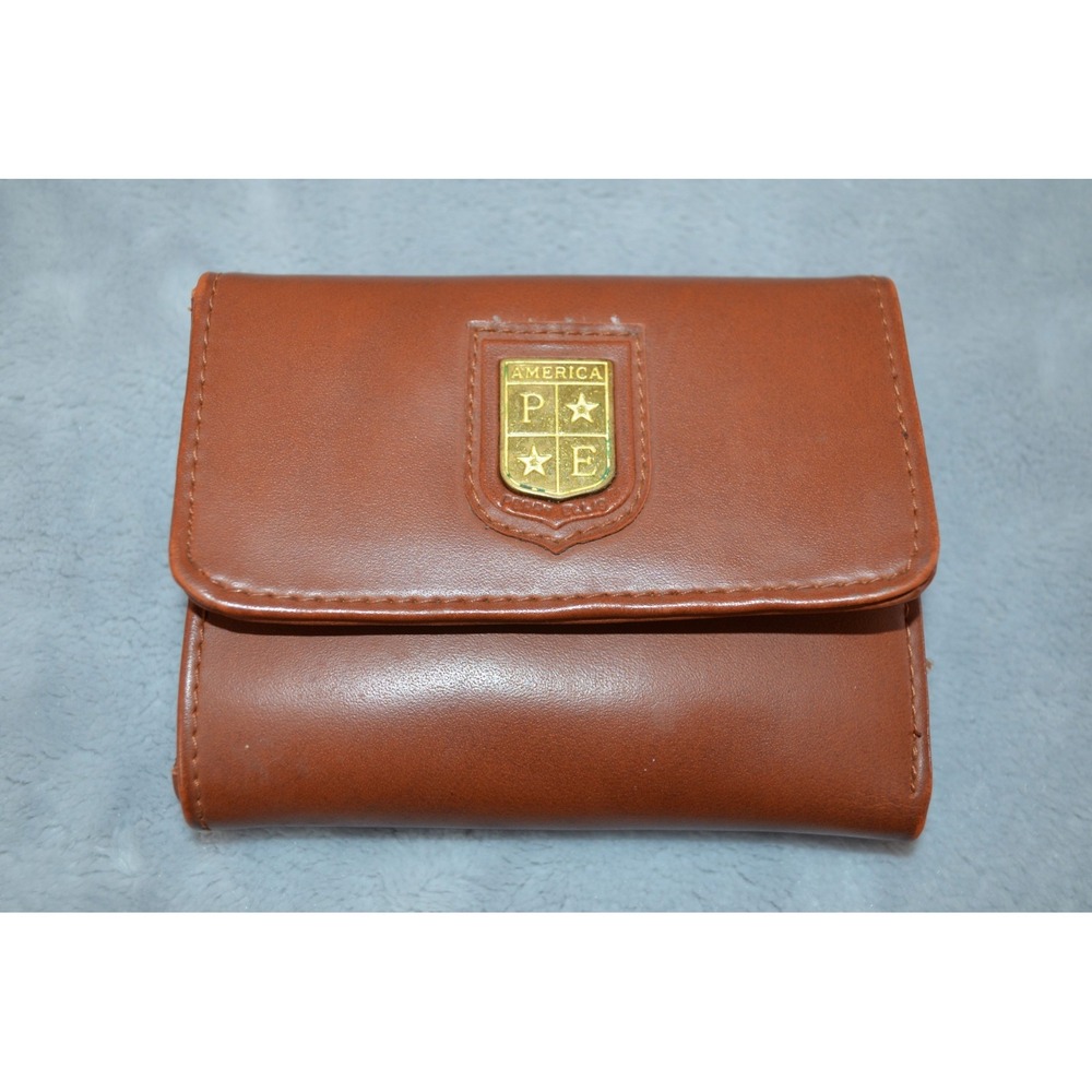 Vintage Kane M P/E America Brown Tri-fold Leather Wallet Snap